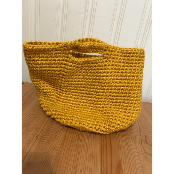 Handmade Handbags - Handmade Chunky Crochet Mustard Yellow Bucket Bag Tote Boho Artisan